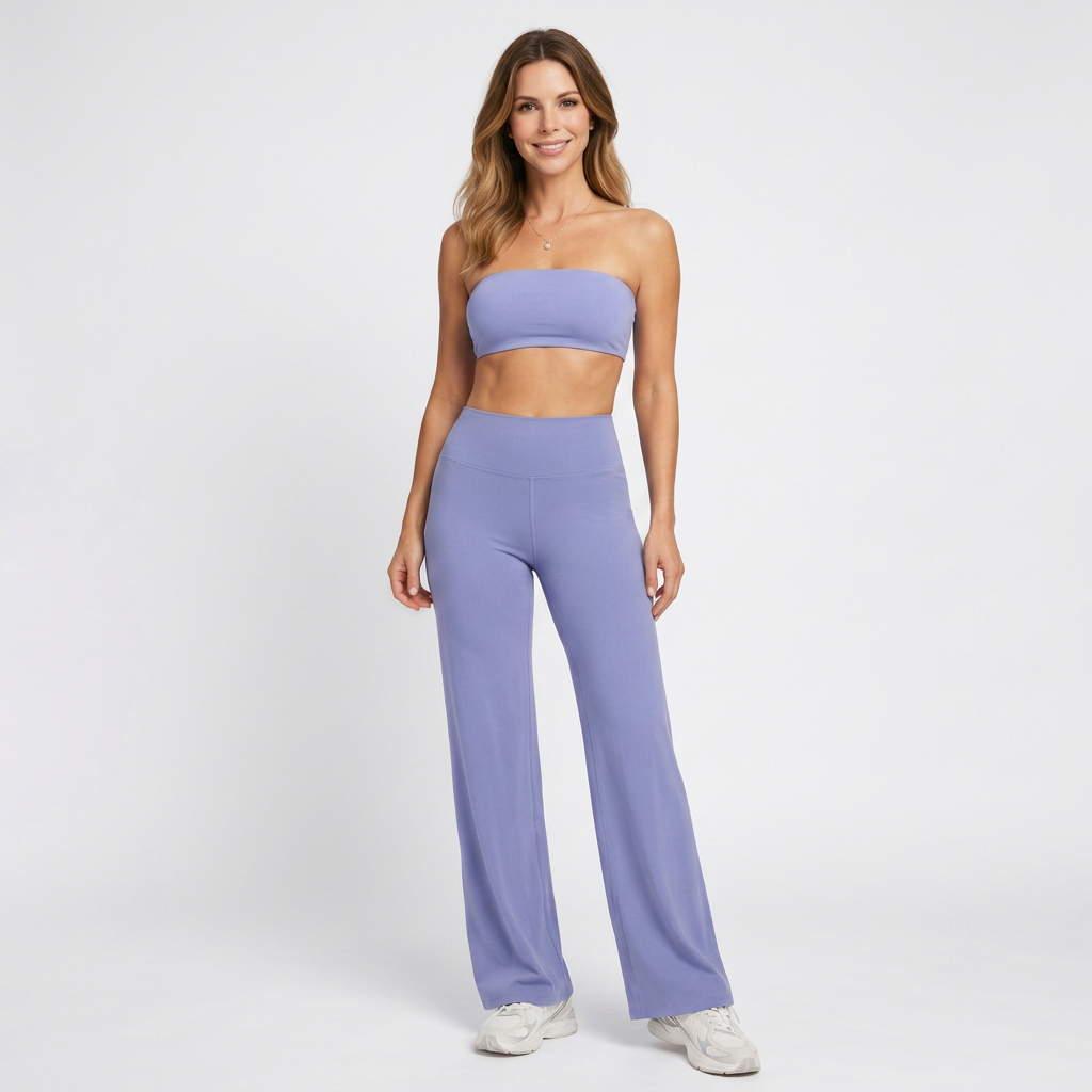 Women’s Two Piece Lounge Set Strapless Top – Wide Leg Matching Outfit