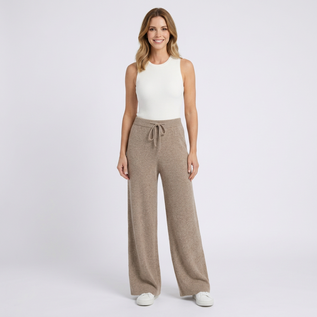 Women’s Wide Leg Knit Pants Drawstring Waist – Soft Lounge Trousers