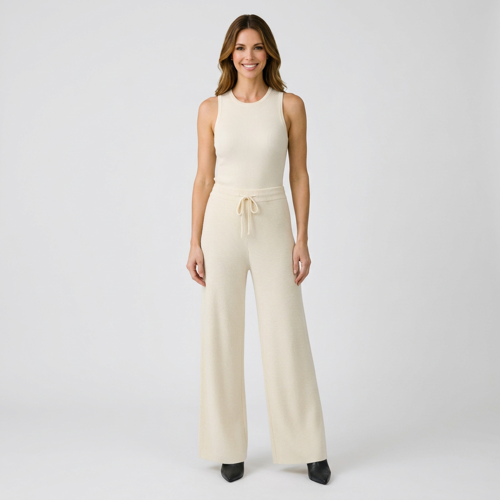 Women’s Wide Leg Knit Pants Drawstring Waist – Soft Lounge Trousers