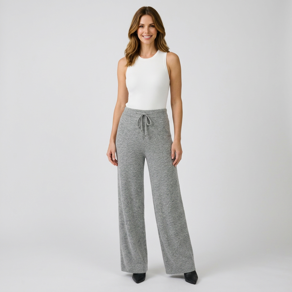 Women’s Wide Leg Knit Pants Drawstring Waist – Soft Lounge Trousers