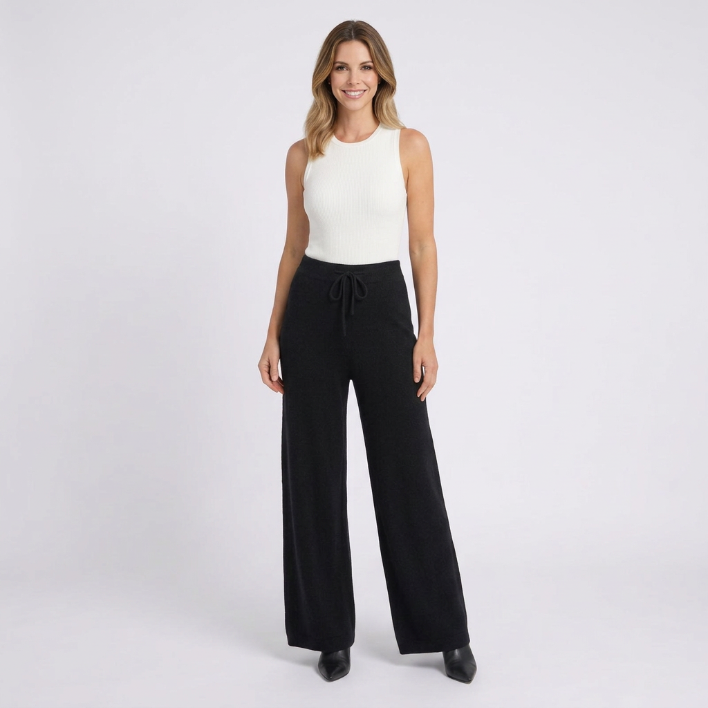 Women’s Wide Leg Knit Pants Drawstring Waist – Soft Lounge Trousers