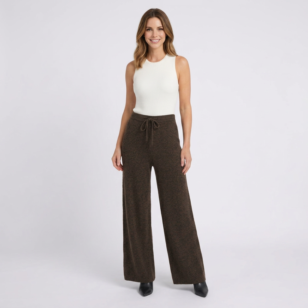 Women’s Wide Leg Knit Pants Drawstring Waist – Soft Lounge Trousers