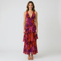 Women’s Floral Tiered Maxi Dress V Neck – Sleeveless Occasion Dress