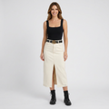 Women’s Denim Midi Skirt Front Slit – High Waist Casual Skirt