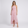 Women’s Pleated Halter Midi Dress Ruffle Detail – Elegant Occasion Dress