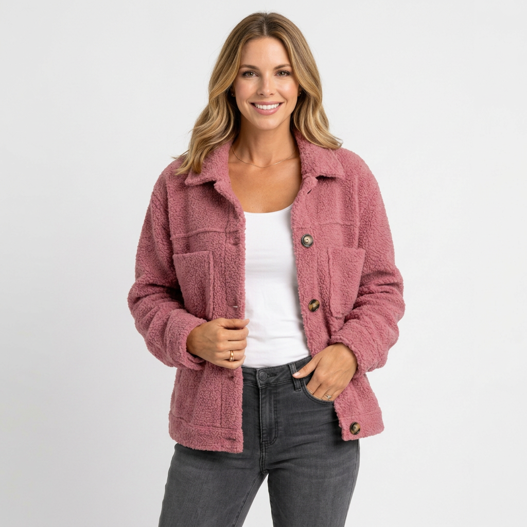 Women’s Teddy Jacket Button Front – Cozy Casual Fleece Coat