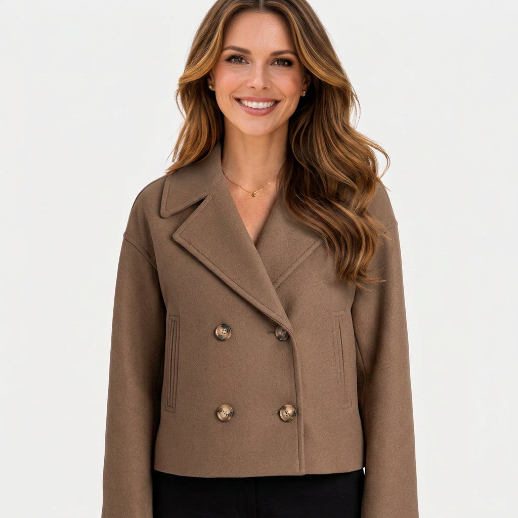 Women Double Breasted Cropped Coat