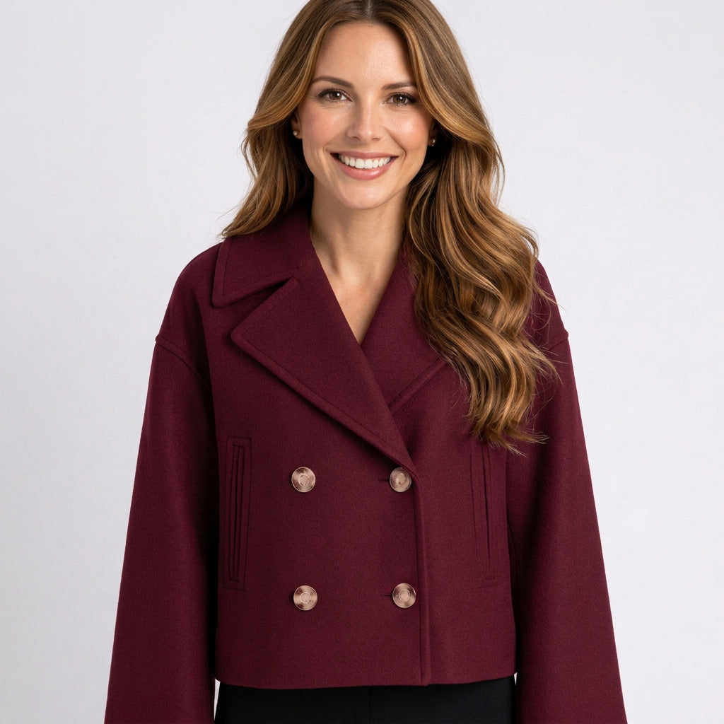 Women Double Breasted Cropped Coat