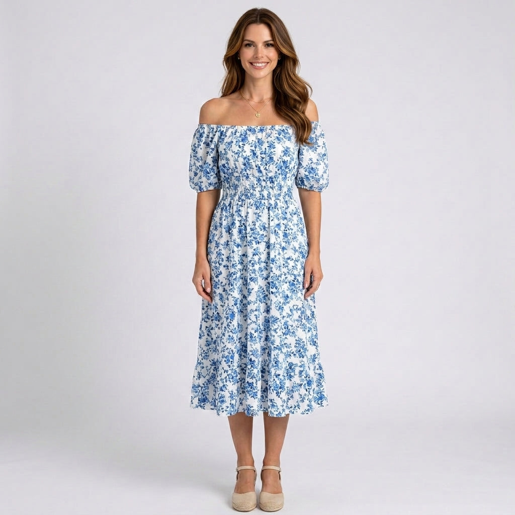 Women Floral Off Shoulder Midi Dress
