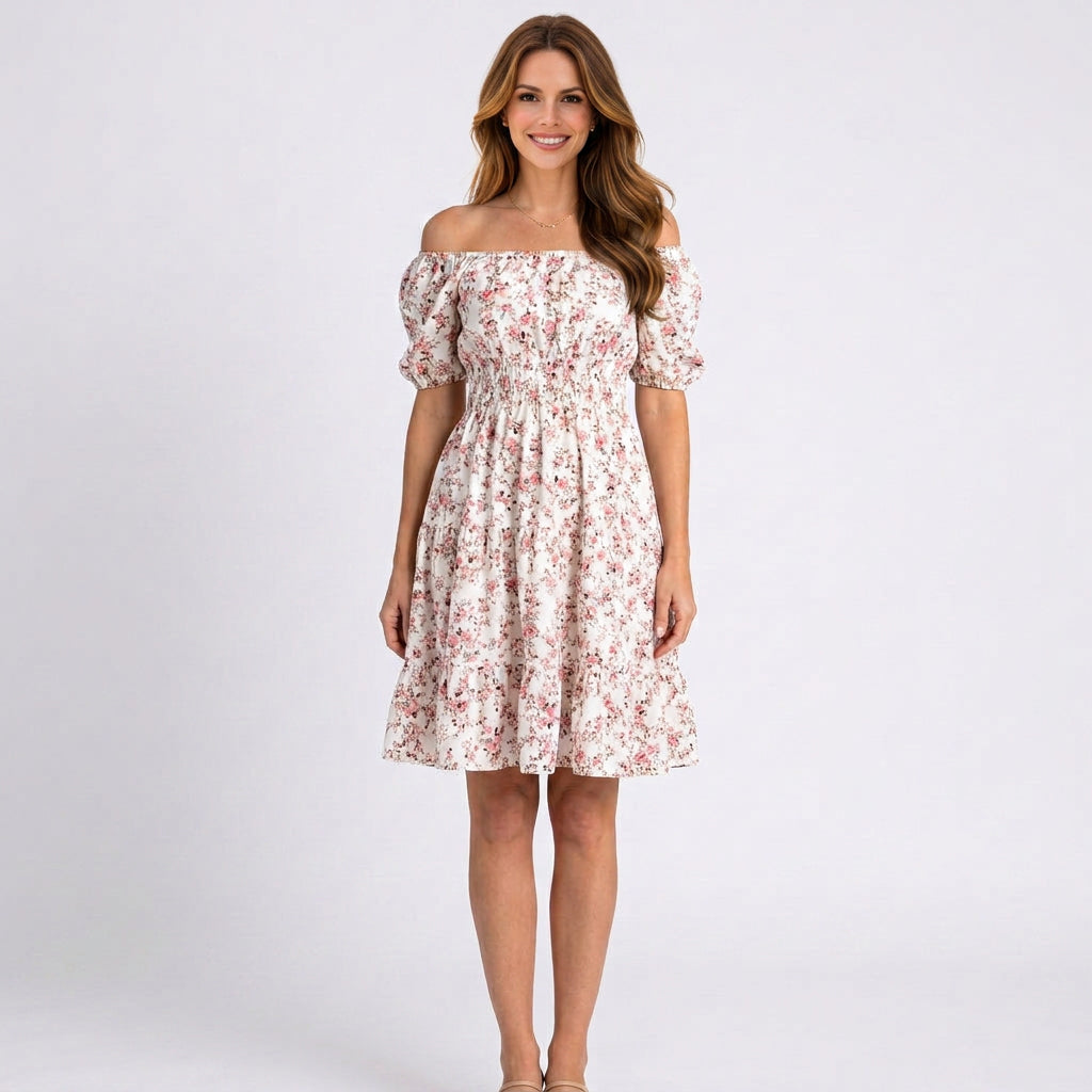 Women Floral Off Shoulder Midi Dress