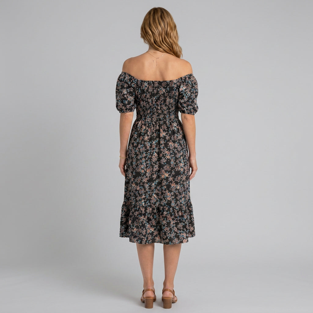 Women Floral Off Shoulder Midi Dress