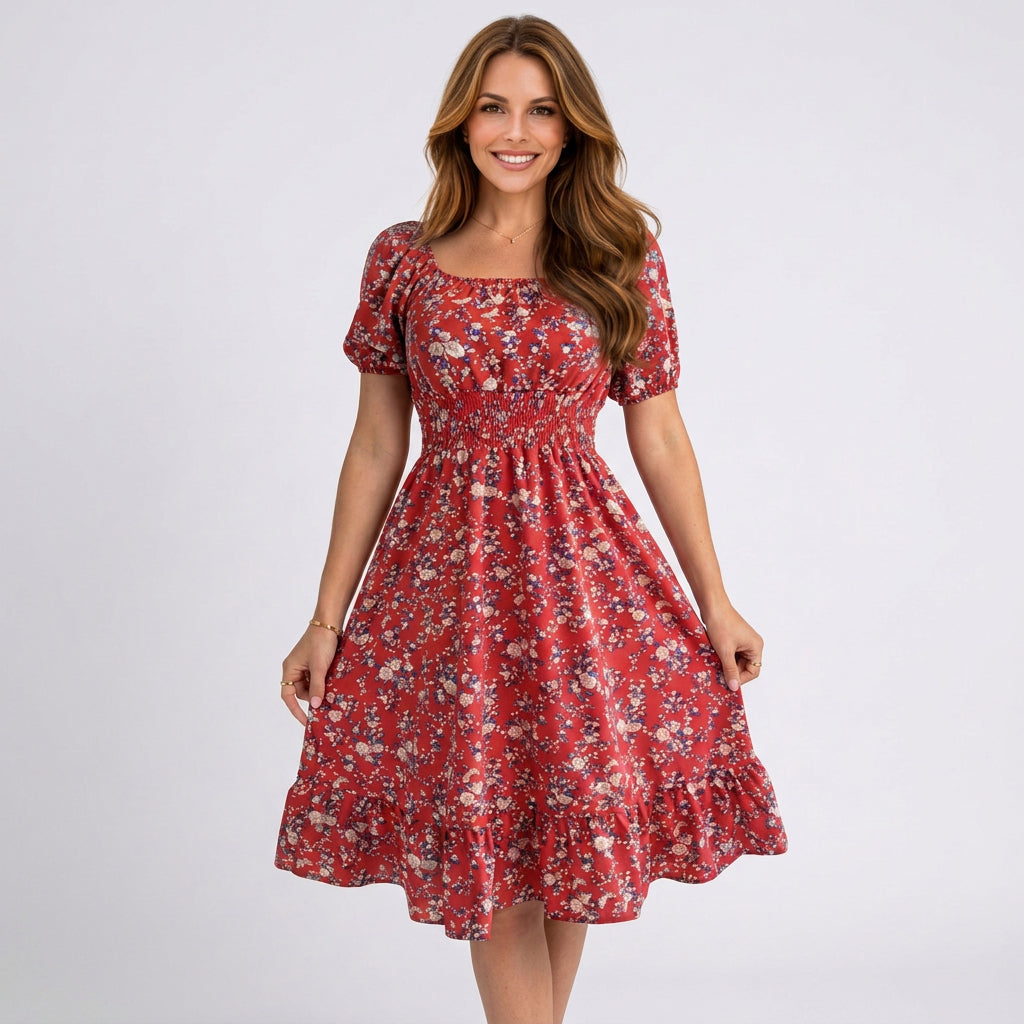 Women Floral Off Shoulder Midi Dress