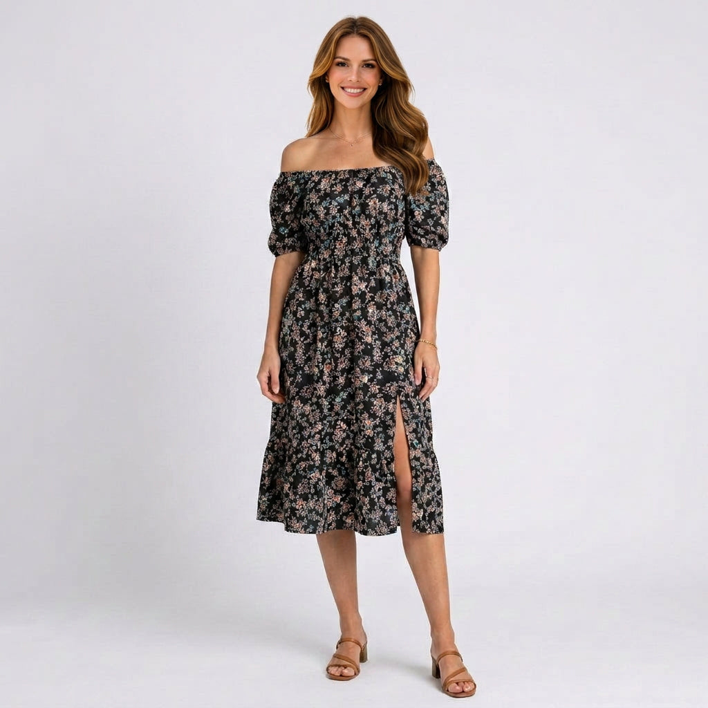 Women Floral Off Shoulder Midi Dress