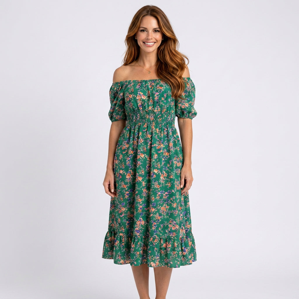 Women Floral Off Shoulder Midi Dress