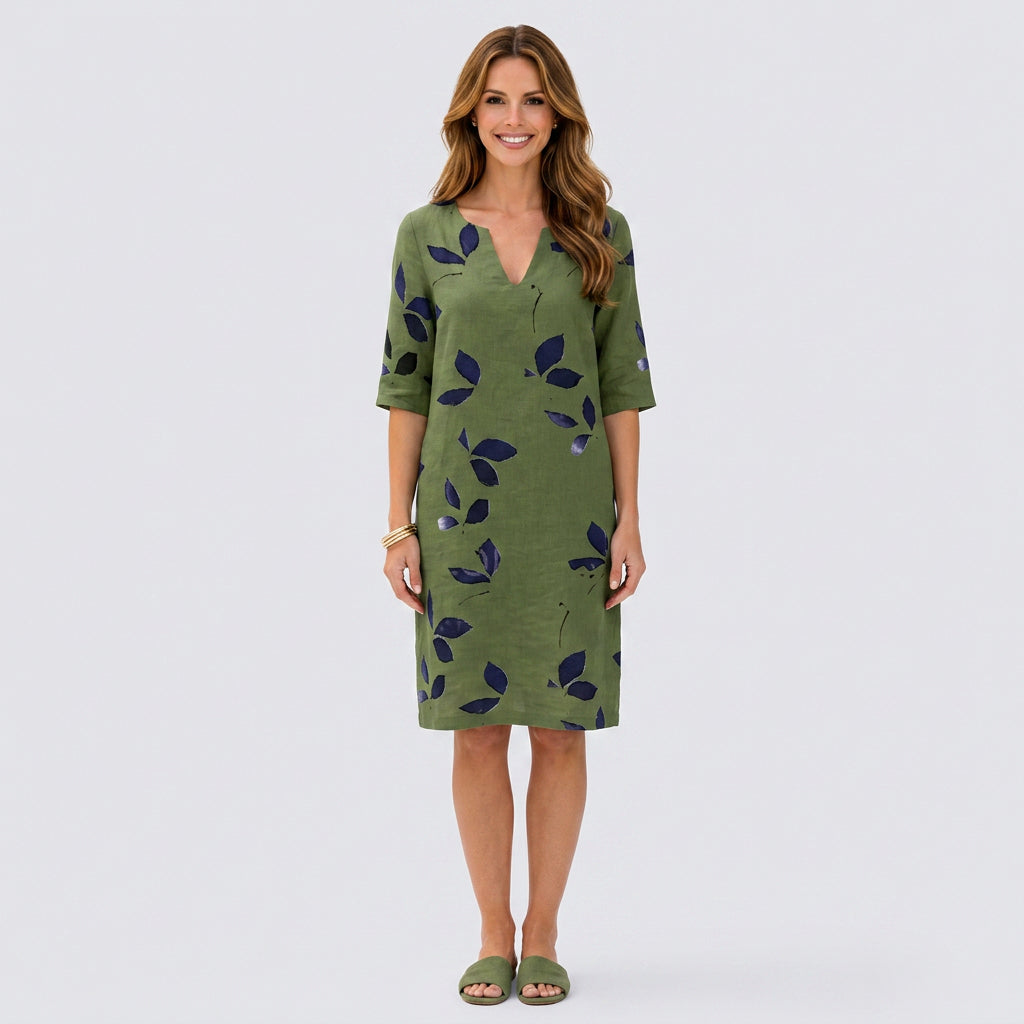 Women Leaf Print Shift Dress