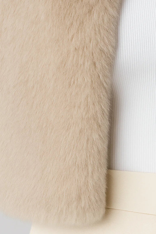 Women Beige Faux Fur Cropped Jacket