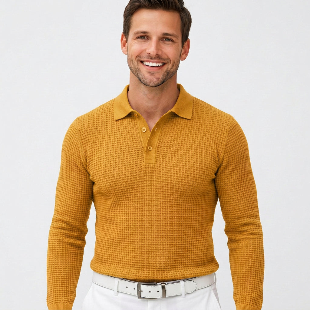 Men’s Textured Long Sleeve Polo Shirt