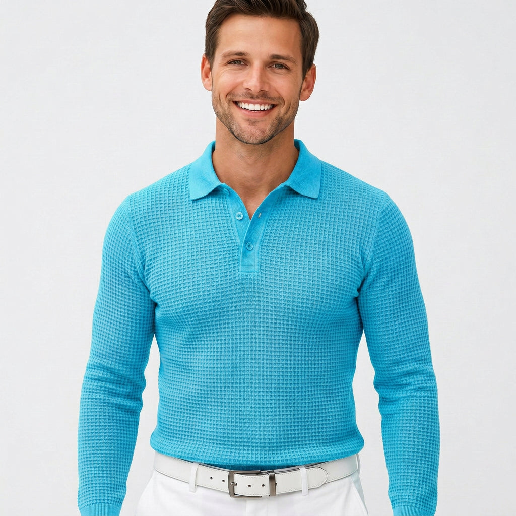 Men’s Textured Long Sleeve Polo Shirt