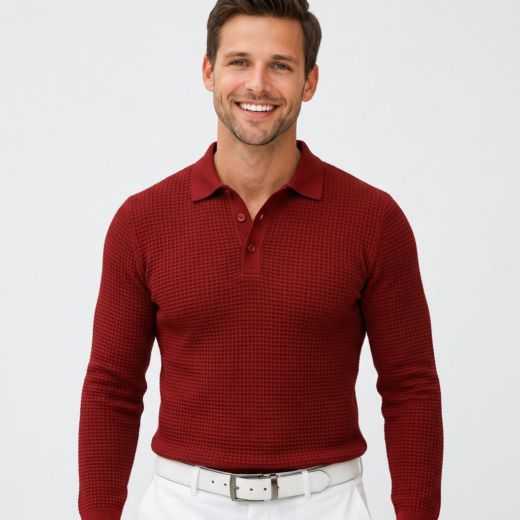 Men’s Textured Long Sleeve Polo Shirt