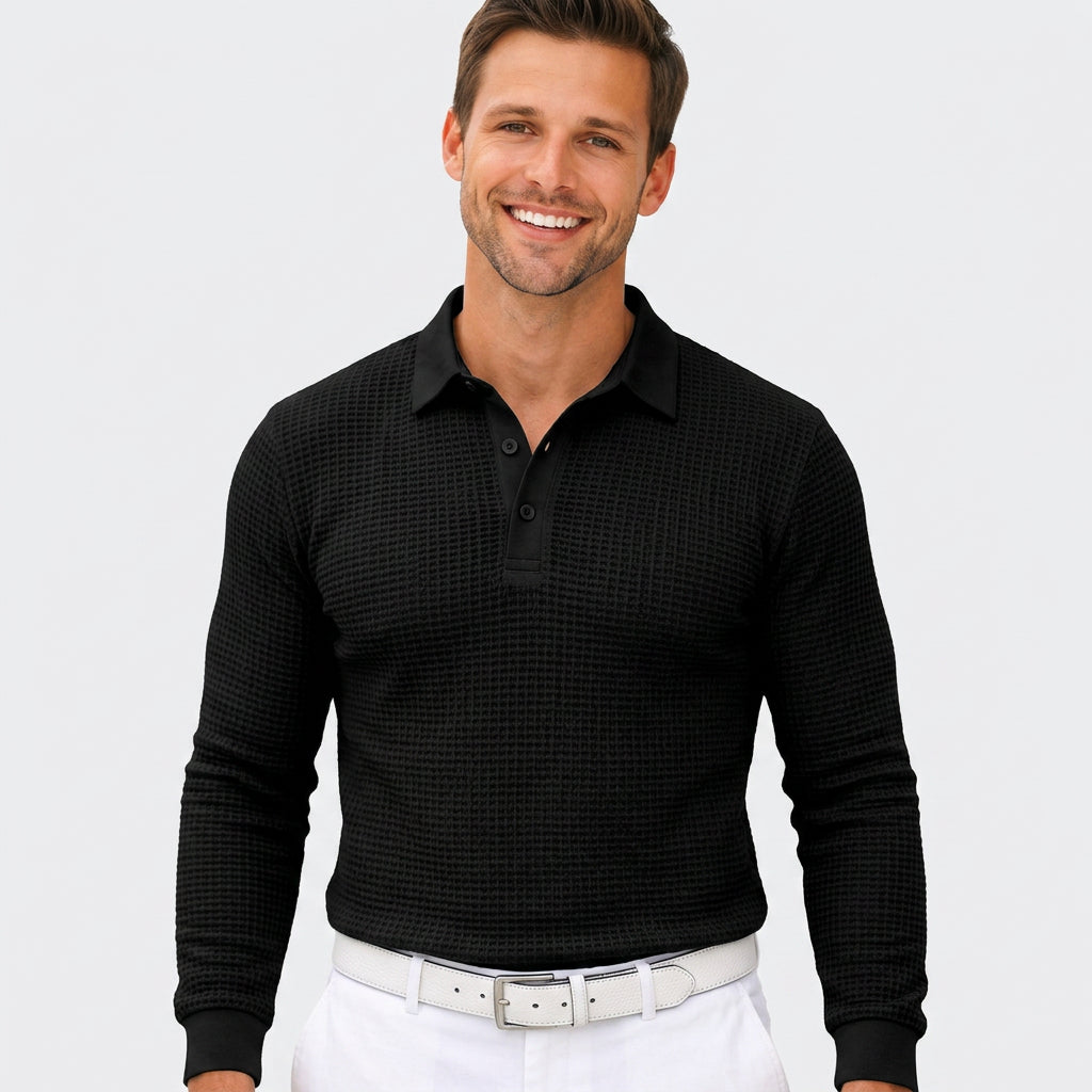 Men’s Textured Long Sleeve Polo Shirt