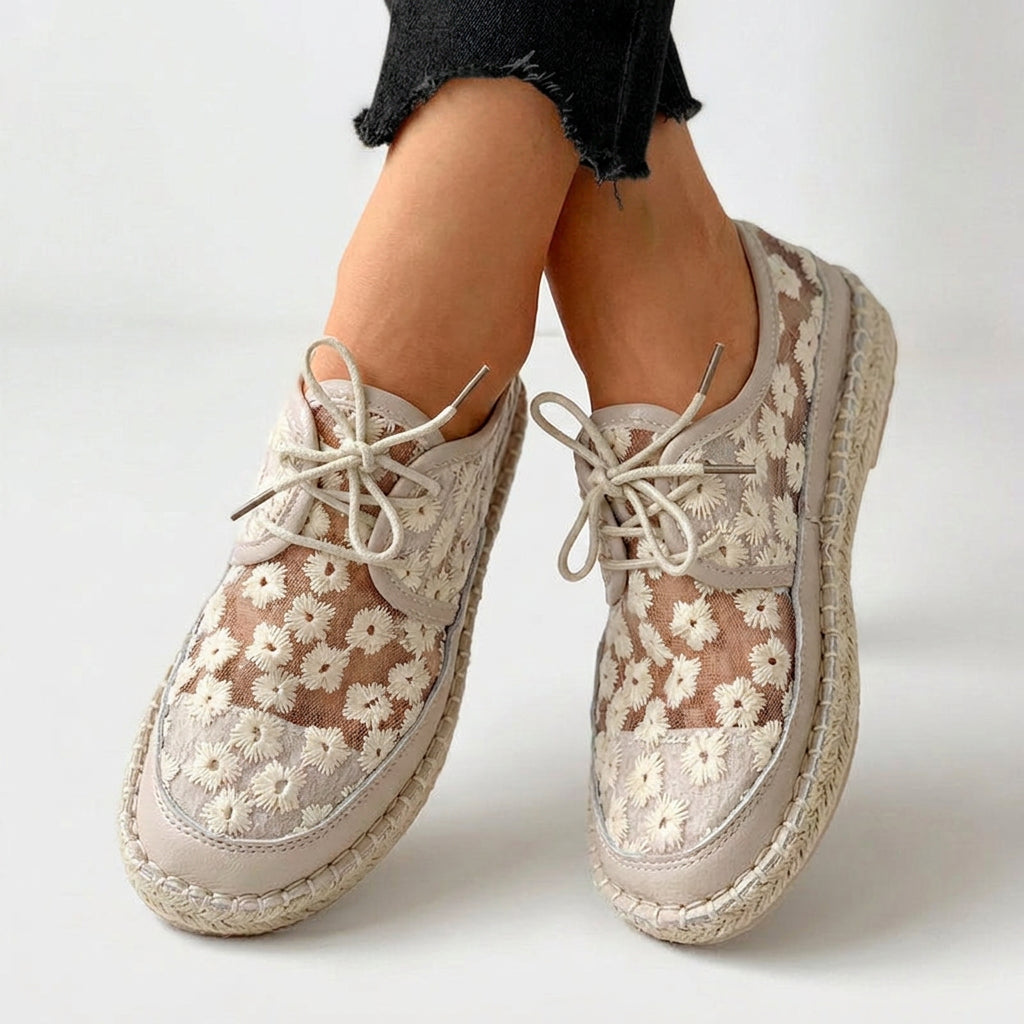 Women White Floral Lace Shoes