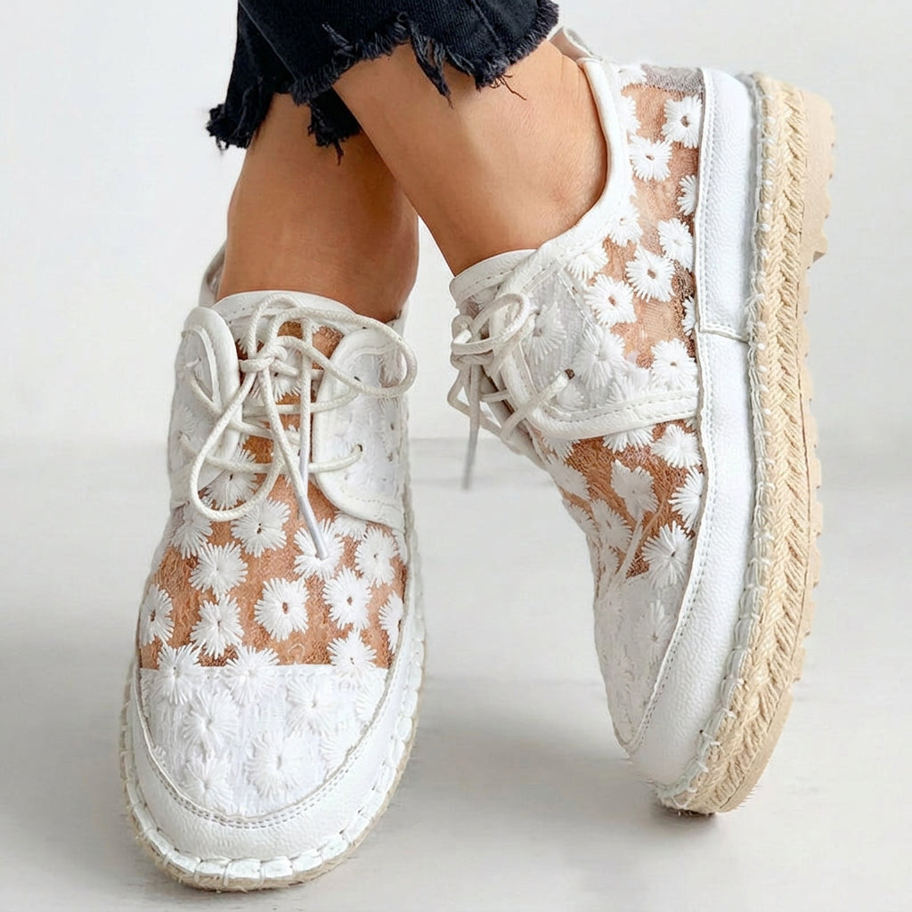Women White Floral Lace Shoes