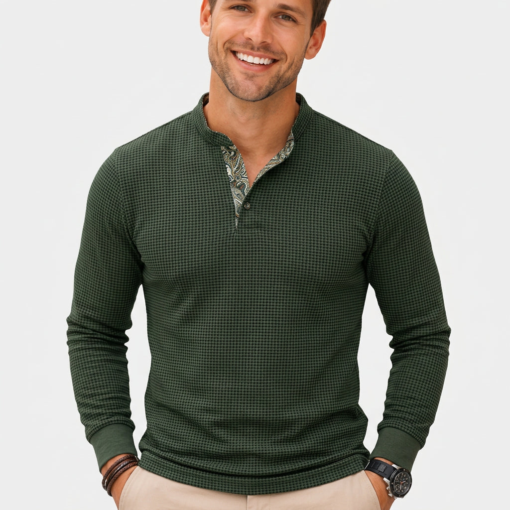 Men’s Textured Long Sleeve Henley Shirt