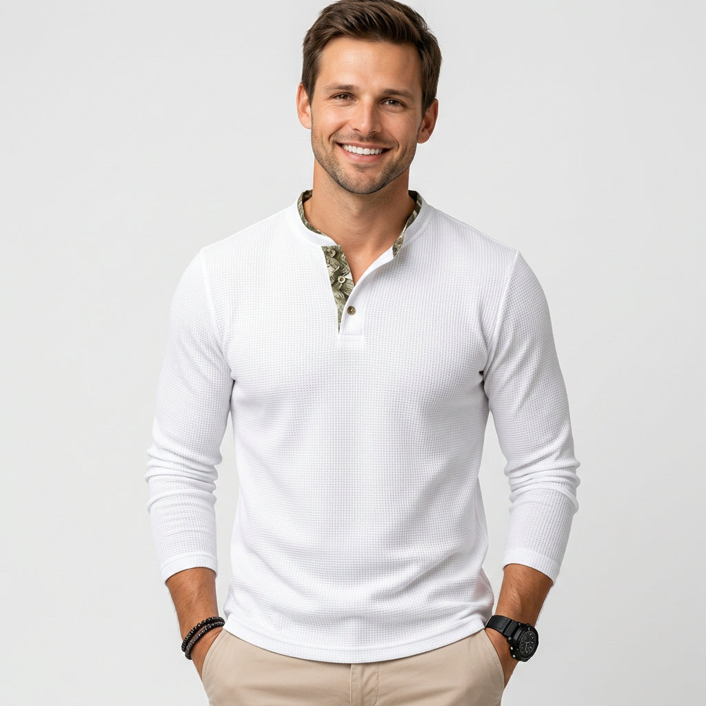 Men’s Textured Long Sleeve Henley Shirt