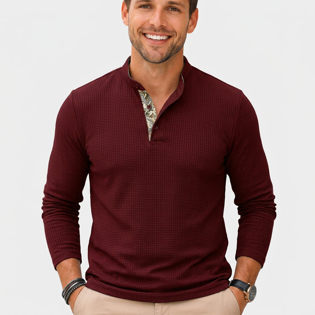 Men’s Textured Long Sleeve Henley Shirt