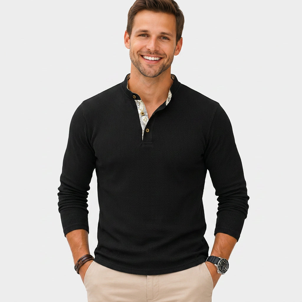 Men’s Textured Long Sleeve Henley Shirt