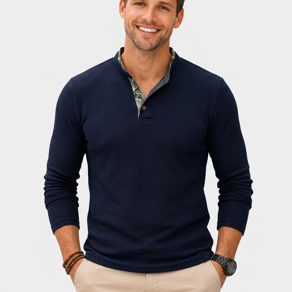 Men’s Textured Long Sleeve Henley Shirt