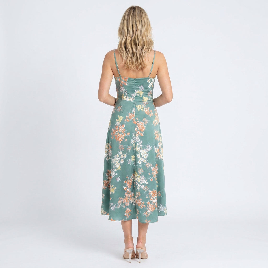 Women Floral Tie Front Midi Dress