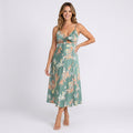Women Floral Tie Front Midi Dress