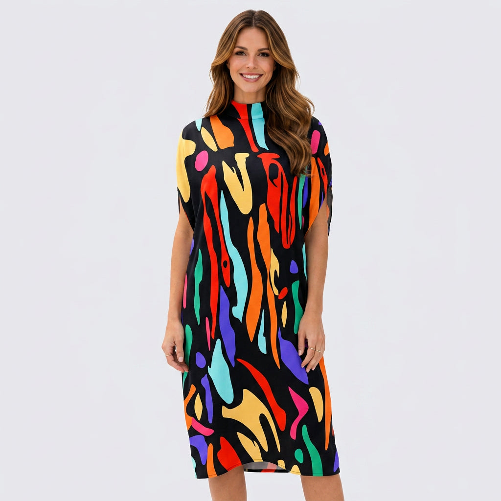 Women Mock Neck Mini Dress