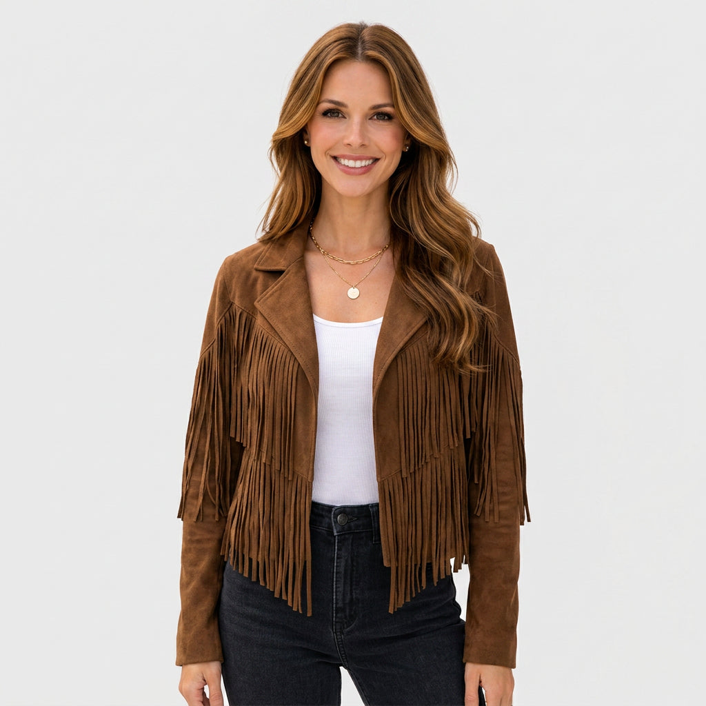 Women Brown Fringe Jacket