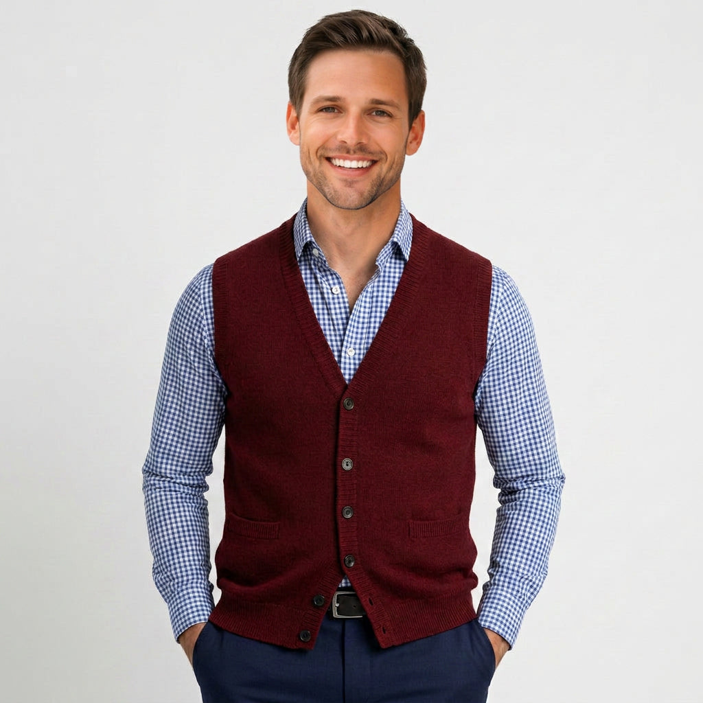 Men Button Knit Vest