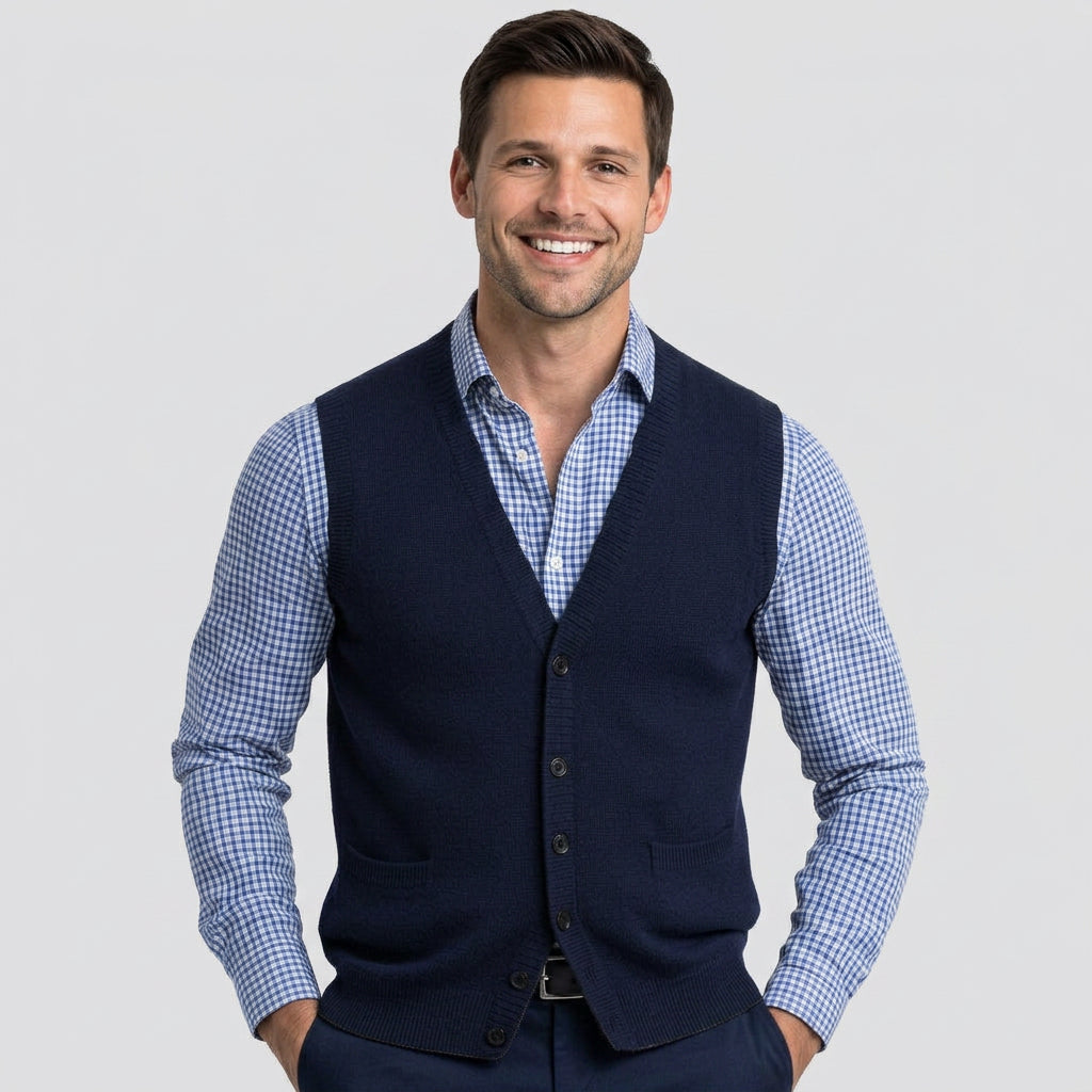 Men Button Knit Vest