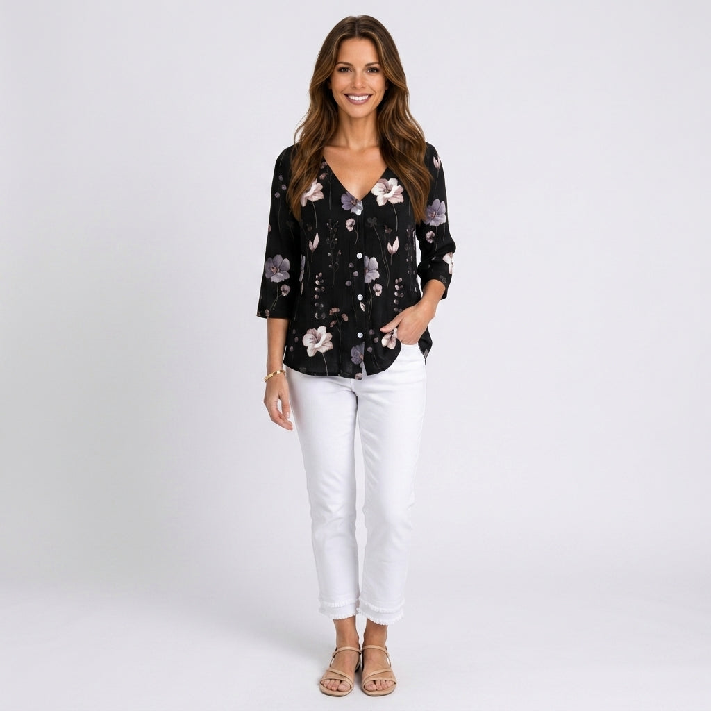 Women Floral Button Blouse
