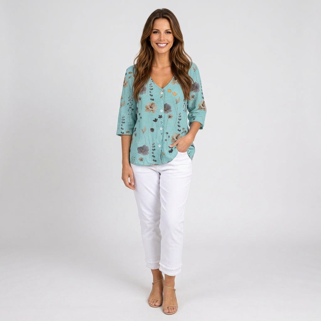 Women Floral Button Blouse