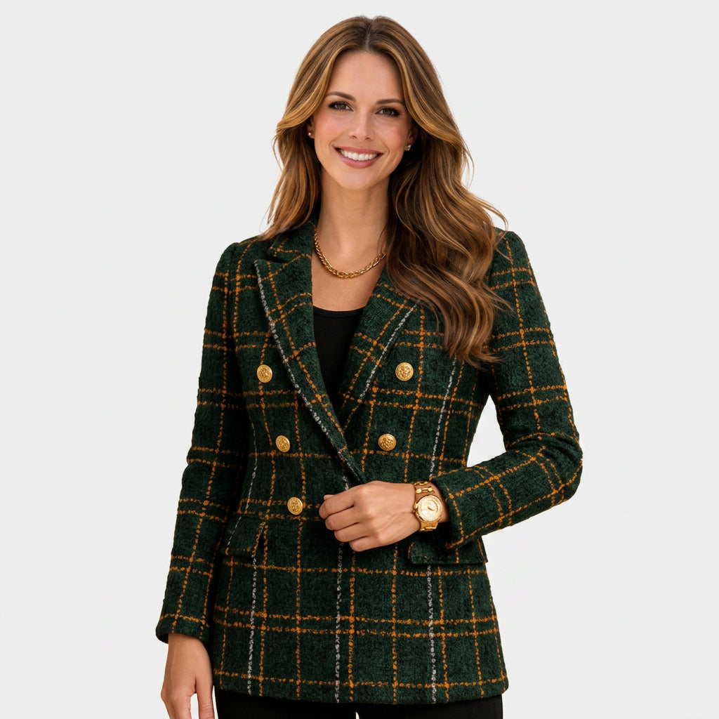 Plaid Double Breasted Blazer Women