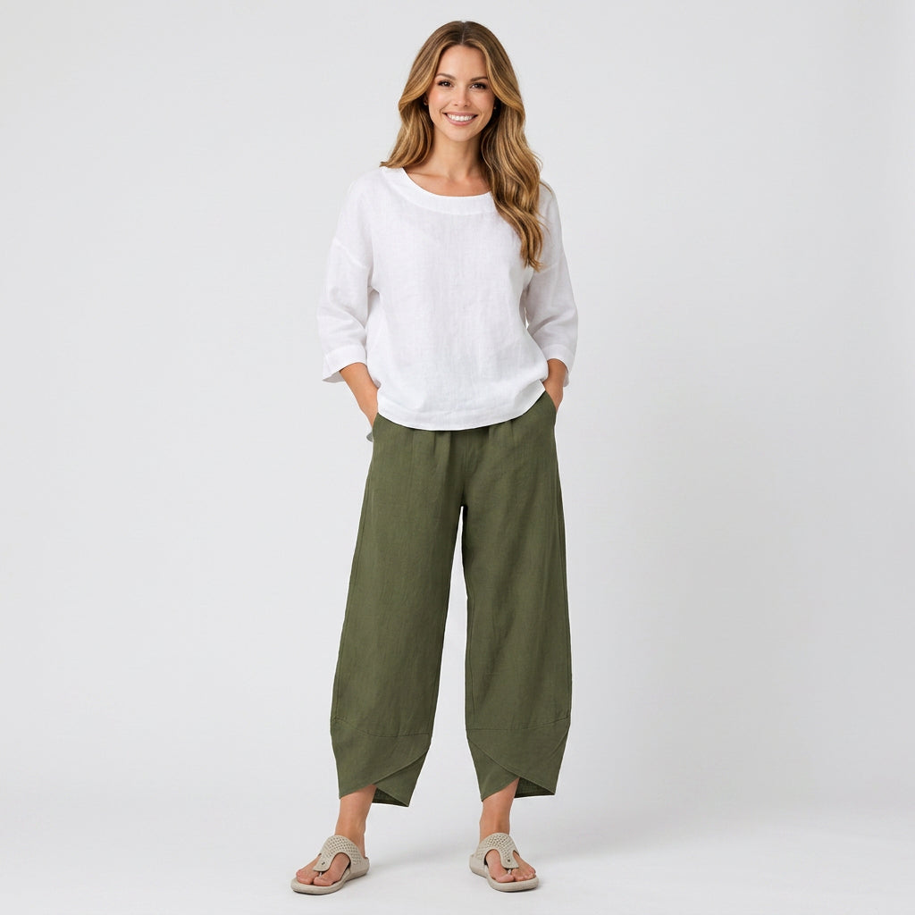Linen Blend Cropped Pants Women