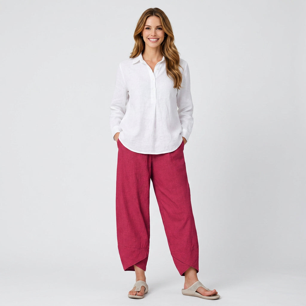 Linen Blend Cropped Pants Women