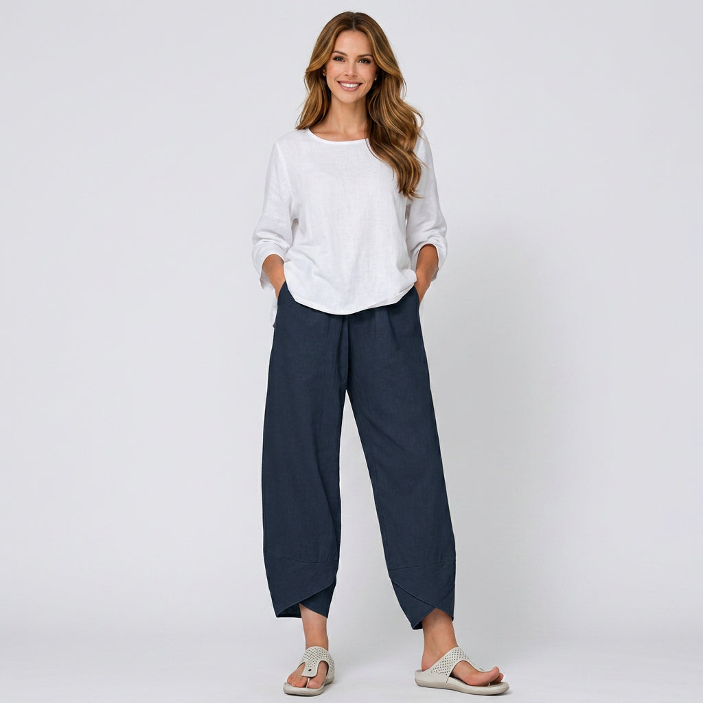 Linen Blend Cropped Pants Women