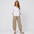 Linen Blend Cropped Pants Women