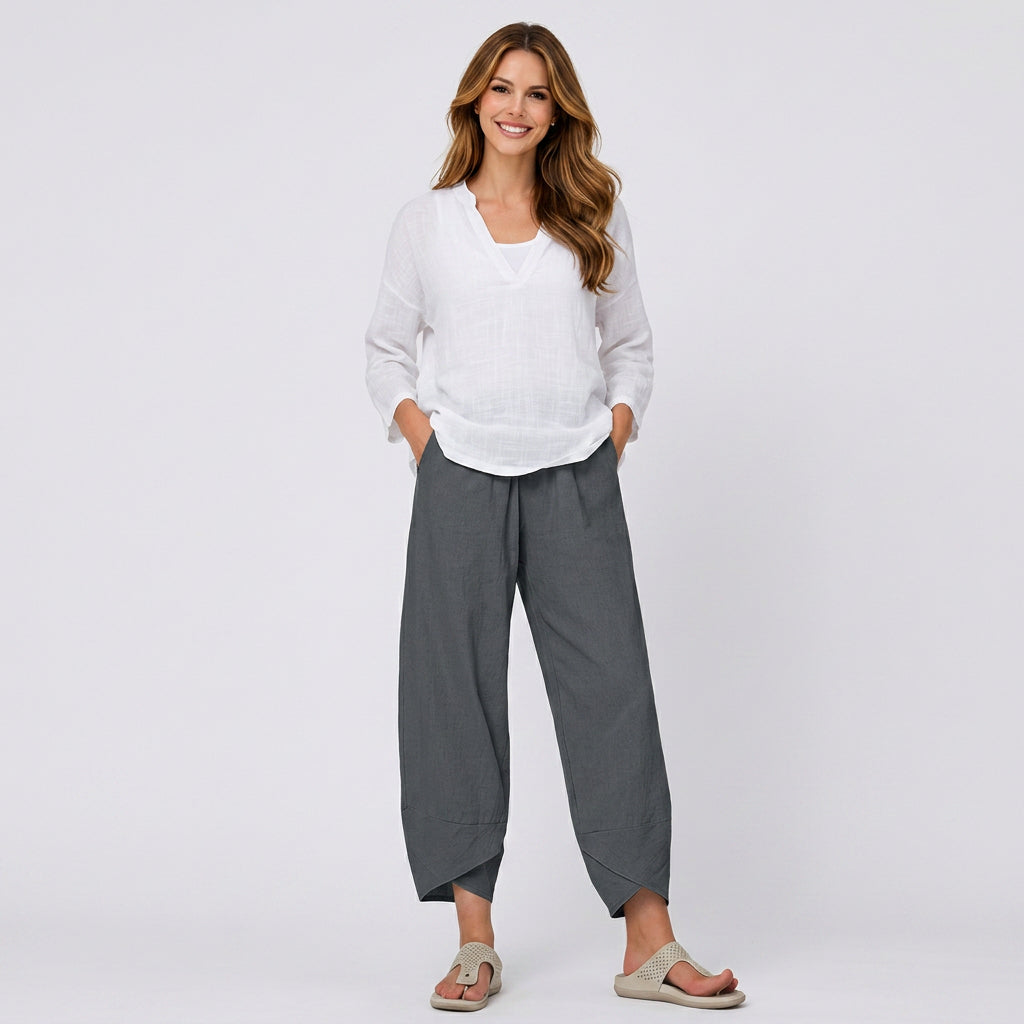 Linen Blend Cropped Pants Women