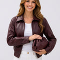 Faux Leather Zip Front Jacket Women