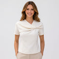 Draped Neck Short Sleeve Blouse