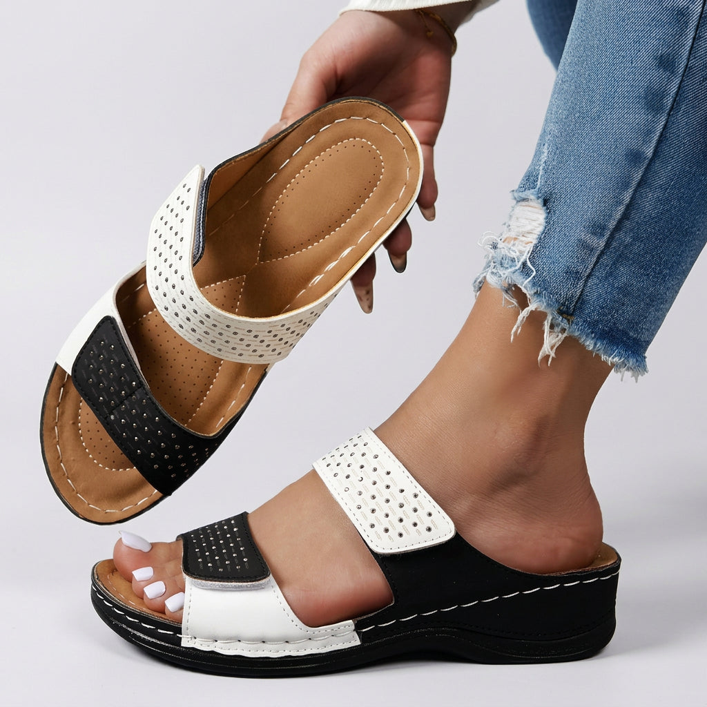 Women’s Double Strap Slide Sandals Stud Detail – Comfort Everyday Sandals