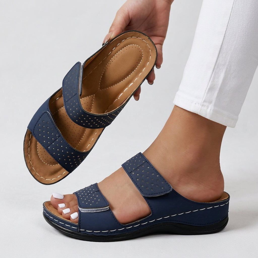 Women’s Double Strap Slide Sandals Stud Detail – Comfort Everyday Sandals
