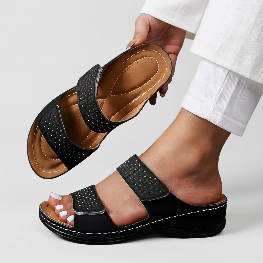Women’s Double Strap Slide Sandals Stud Detail – Comfort Everyday Sandals